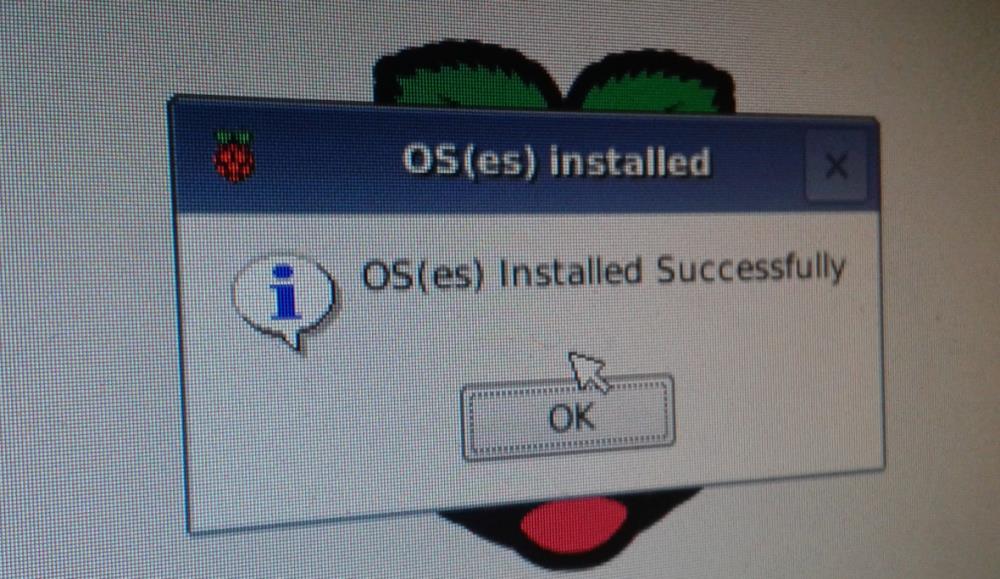 Raspbian installation completed, dialog