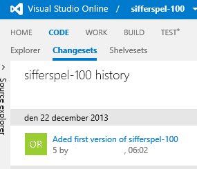 Image showing Visual Studio Online - Code - Changesets