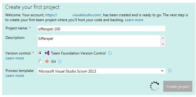 Image showing Visual Studio Online - Create Project